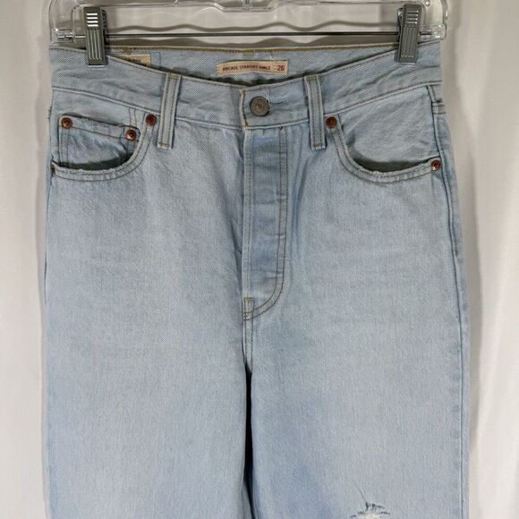 Levis Ribcage Straight Ankle Jeans Women's 26 Light Wash Blue Denim Button Fly - Picture 11 of 15